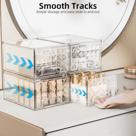 Delamu vanity storage drawers organize skincare and makeup within easy reach.