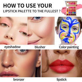 DE'LANCI Lipstick Palette broad color variety including nude, red, pink looks.