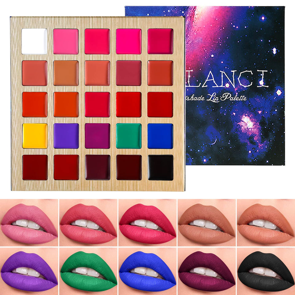 DE'LANCI Lipstick Palette 25 colors full shot showcases versatile shade range for creative looks.