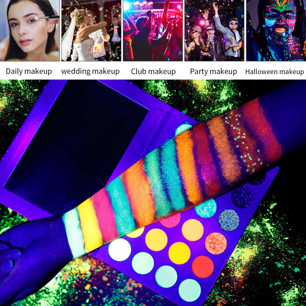 DE'LANCI matte shadows provide versatile bases for any neon look.