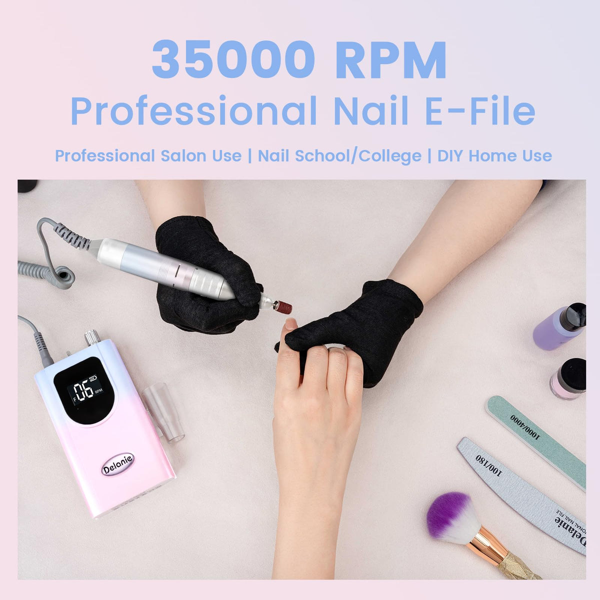 Delanie Nail Drill LCD screen displays speed and rotation direction for precise control.