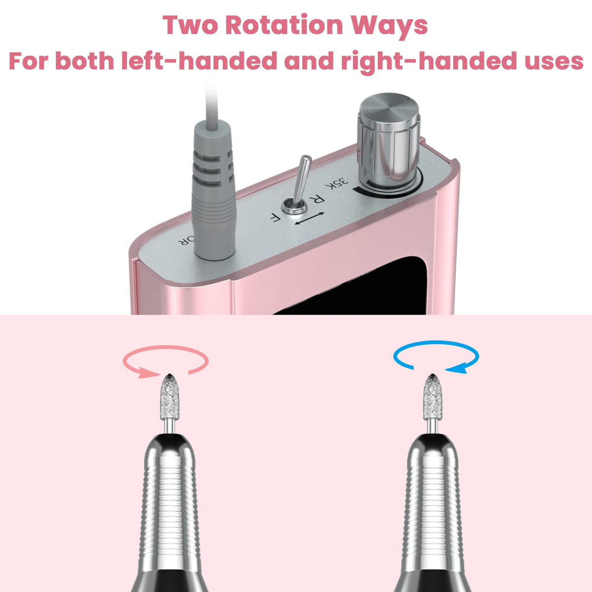 Delanie rose gold nail drill on a compact table setup for salon use.