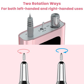 Delanie rose gold nail drill on a compact table setup for salon use.