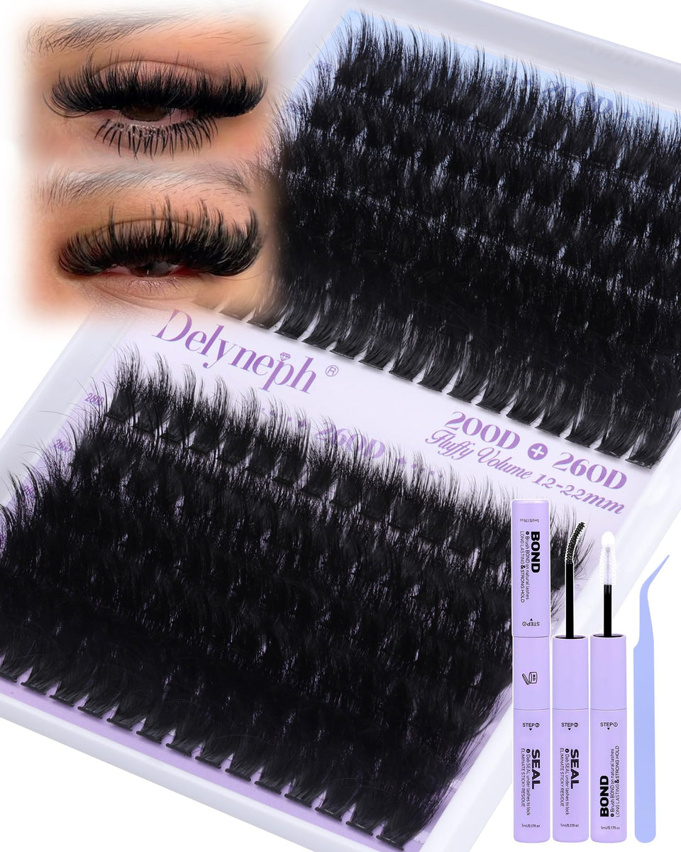 Delyneph fluffy lash clusters kit for manga spikes with feather-light drama