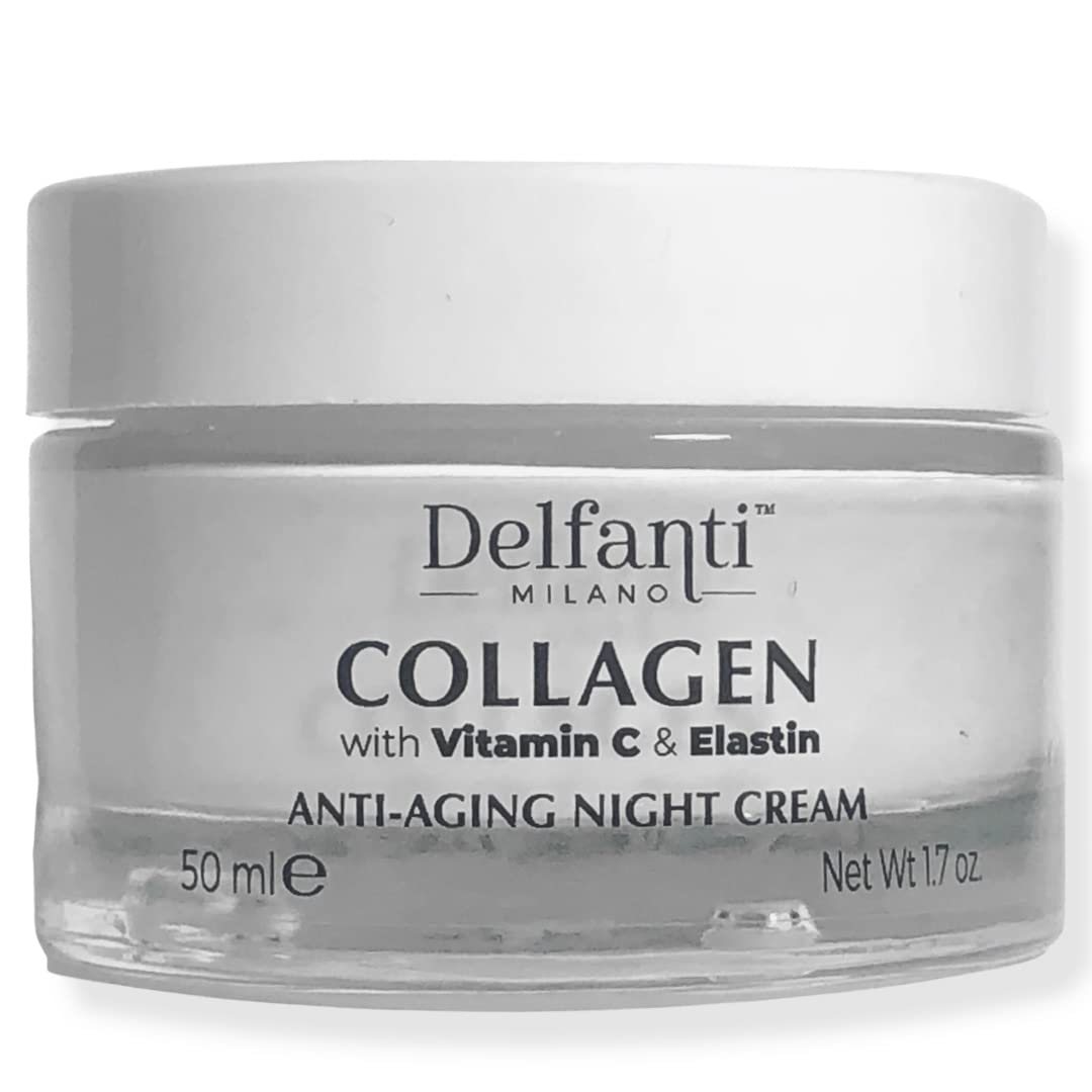Delfanti-Milano collagen vitamin C elastin jar showcases premium night formula for radiant skin
