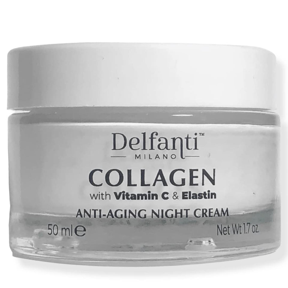 Delfanti-Milano collagen vitamin C elastin jar showcases premium night formula for radiant skin