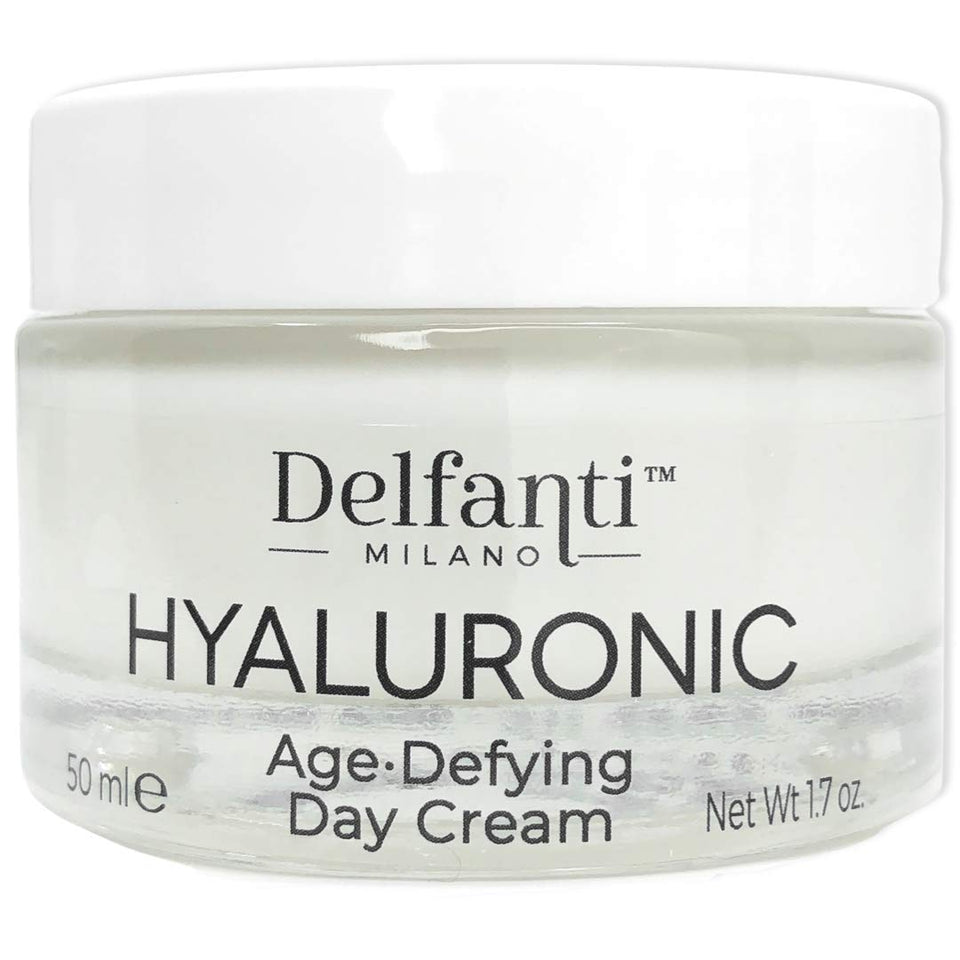 Delfanti-Milano Hyaluronic Age Defying Day Cream jar closeup showing luxurious hydration