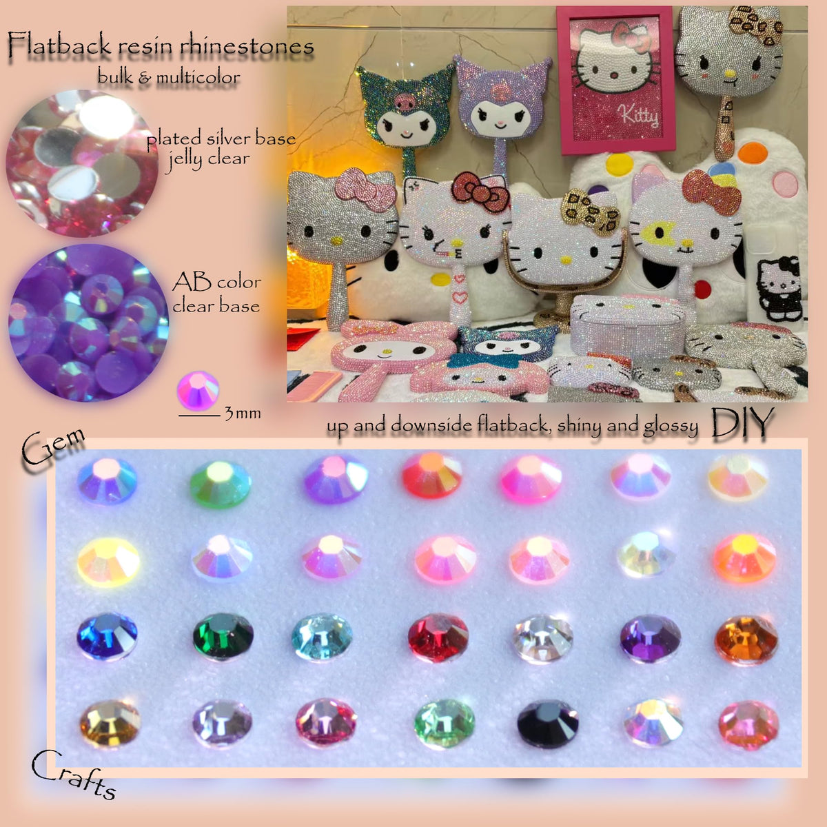 Delgoash 3mm flatback rhinestones in mixed colors for DIY projects