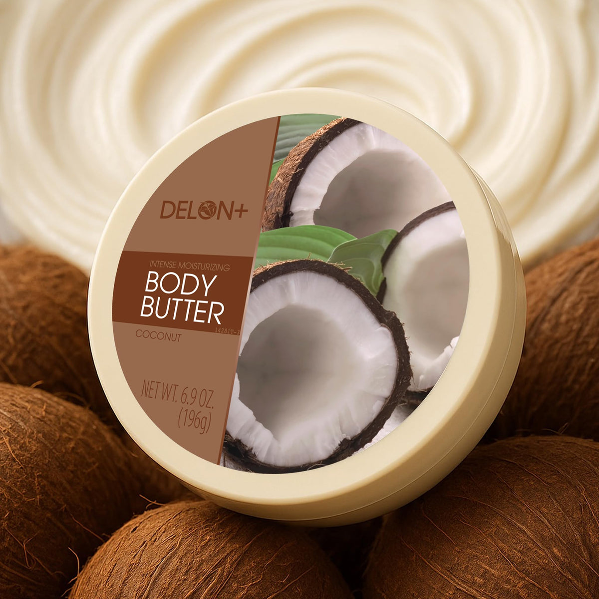 DELON coconut oil enriched butter in use for smooth, hydrated skin.