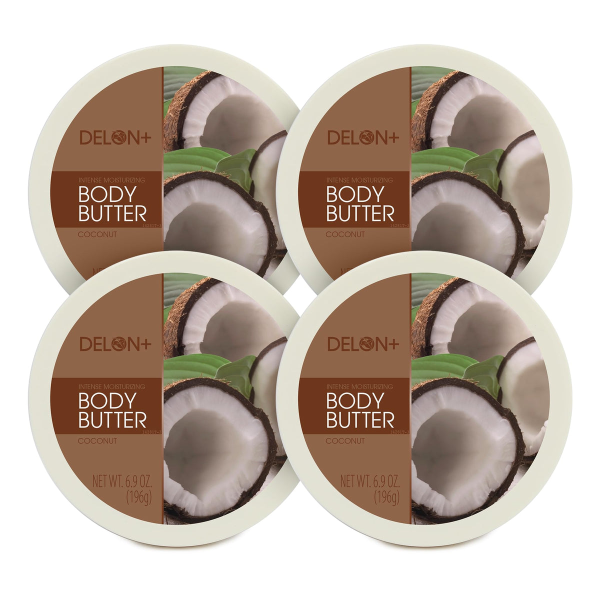 DELON Intense Moisturizing Body Butter coconut jar close-up for daily softness.
