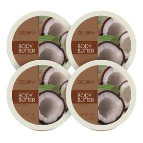DELON Intense Moisturizing Body Butter coconut jar close-up for daily softness.