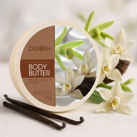 DELON body butter being massaged into skin for quick absorption and softness.
