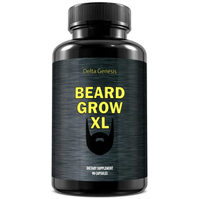 Delta Genesis Beard Grow XL capsules in package highlighting vegan formula for fuller beard