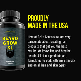 Delta Genesis Beard Grow XL packaging on display communicates premium vegan care