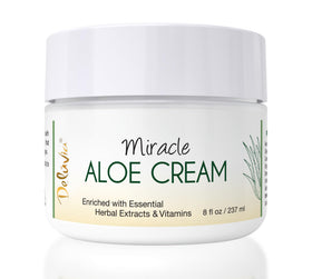 Deluvia Miracle Aloe Cream on the face for deep hydration and smooth skin.