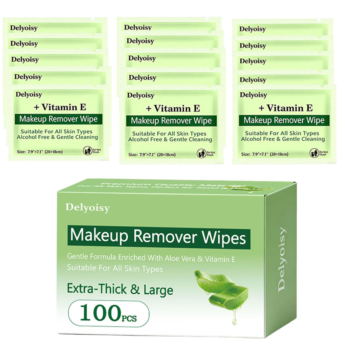 Delyoisy makeup remover wipes bulk pack for quick full-face cleansing