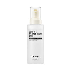 Demaf Here-Oh My First Serum Light bottle close-up with airy foam texture for lightweight hydration