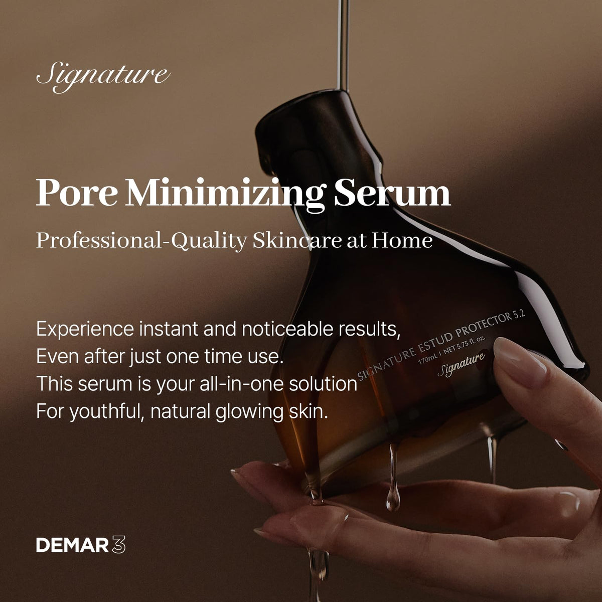 Close-up of ESTUD serum texture shows a smooth, milky formula for hydration