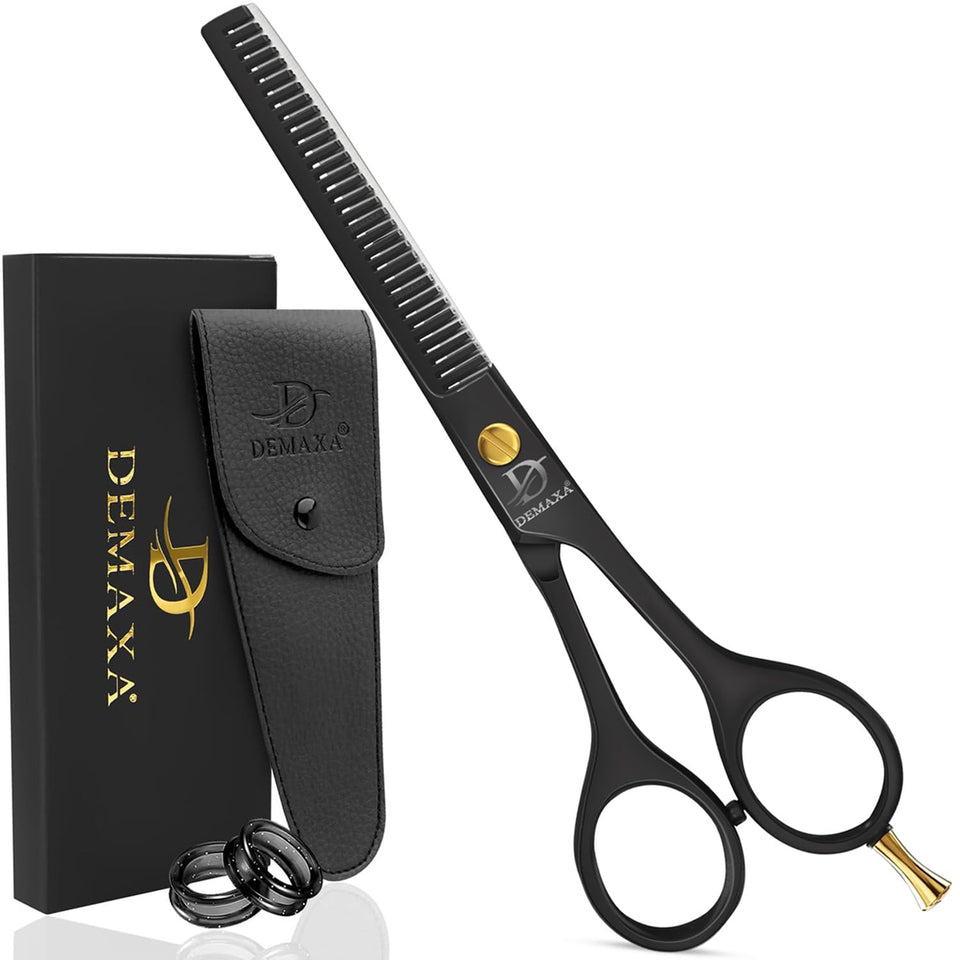 Demaxa hair thinning scissors blade close-up for precise thinning