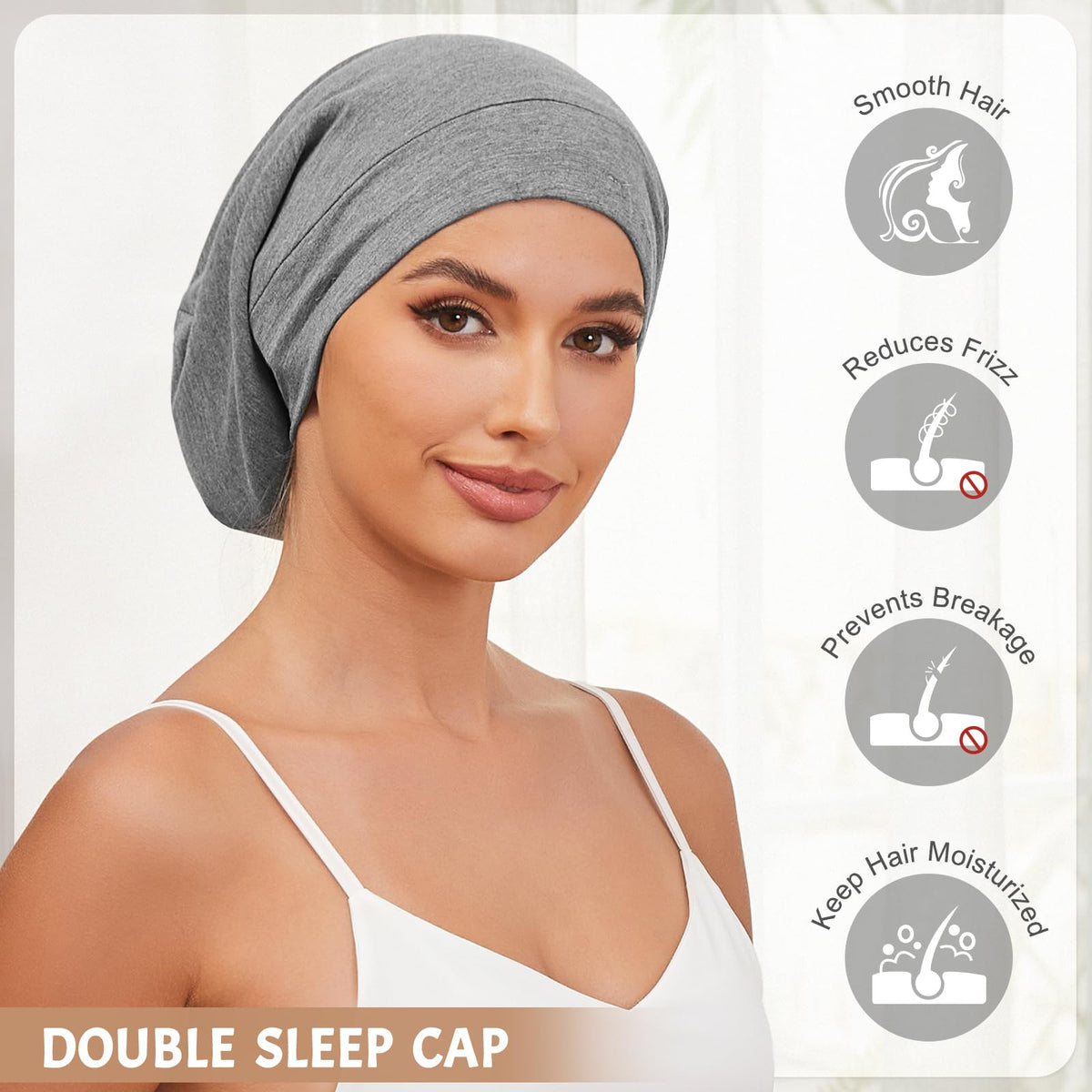 DEMAZALO pink satin bonnet back view lightweight sleep cap for curly hair