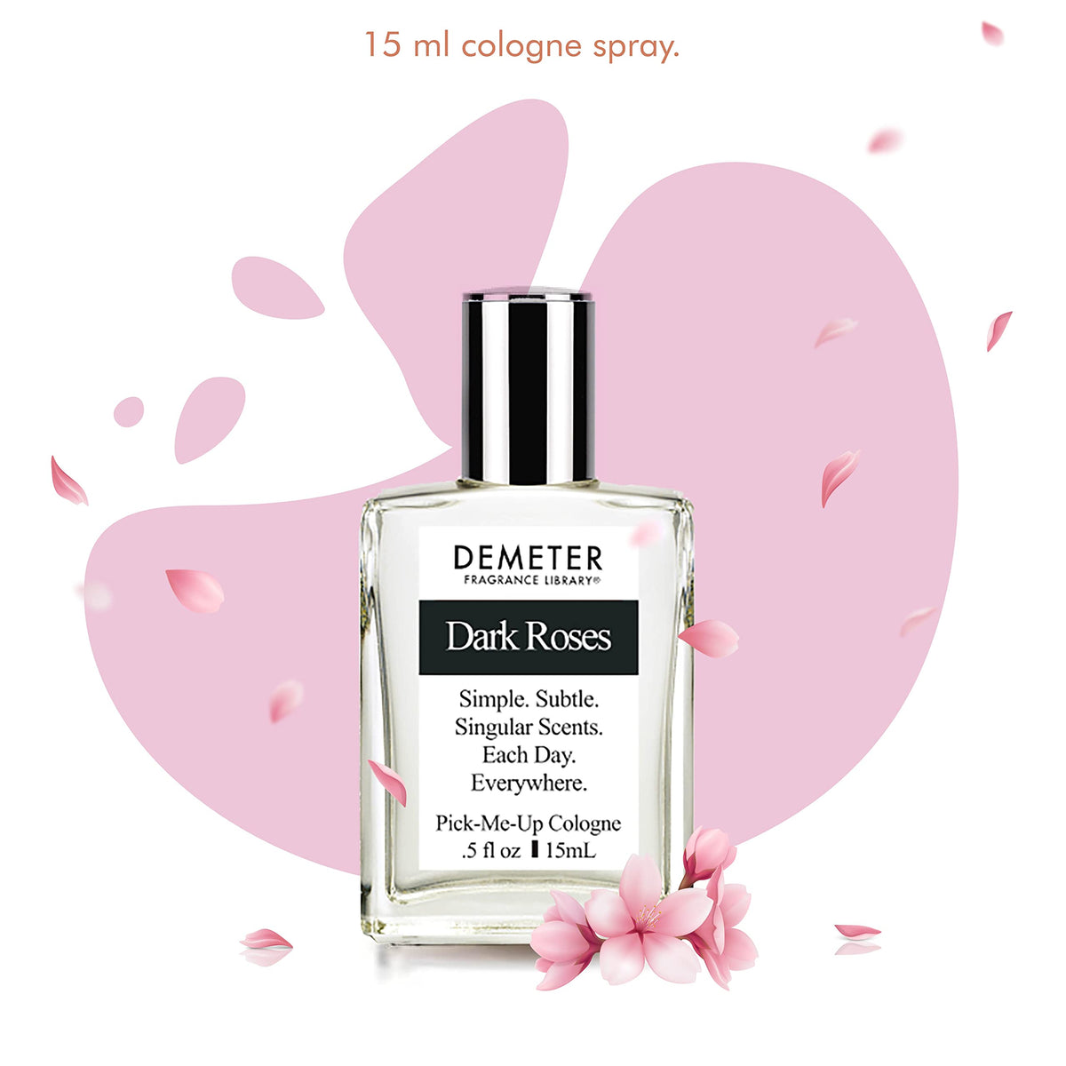 Demeter Dark Roses bottle; lush rose tones with unexpected depth for daily elegance.