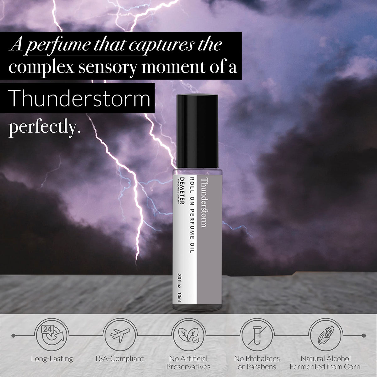 DEMETER Thunderstorm packaging box highlighting travel-friendly design