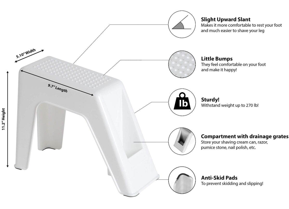 Demi's Home white foot rest showing anti-skid base for stability during shaving.