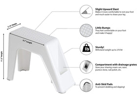 Demi's Home white foot rest showing anti-skid base for stability during shaving.