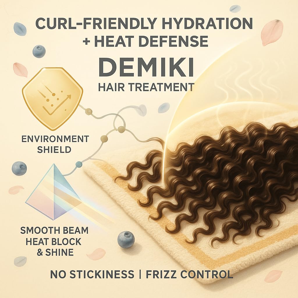 DEMIKI Hair Oil delivers instant shine with a subtle floral fragrance.