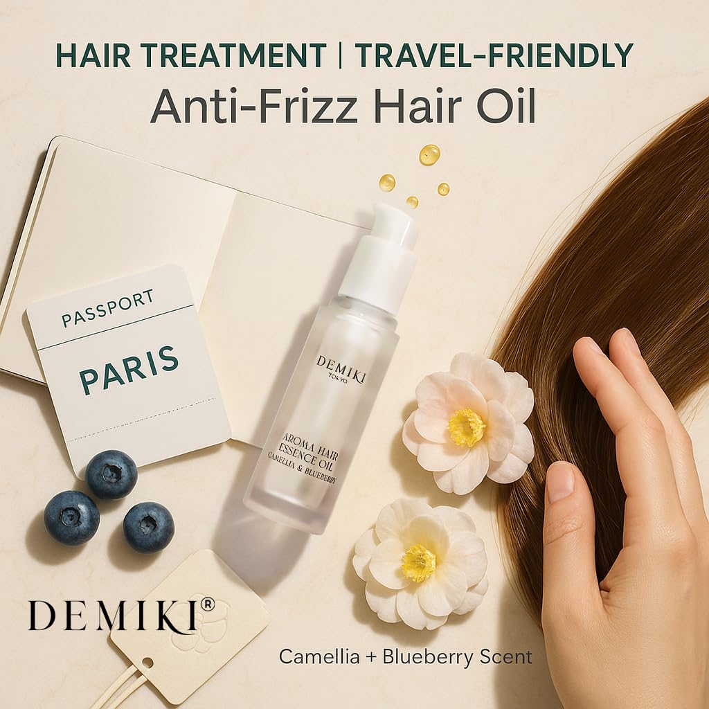 DEMIKI Japanese-made formulation nourishes and protects for glossy, aromatic hair.