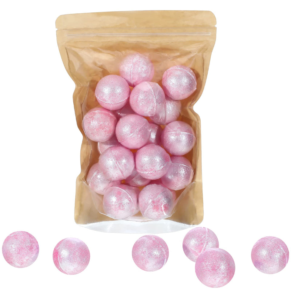 Demissle pink bath bombs set with glitter for a relaxing evening soak.