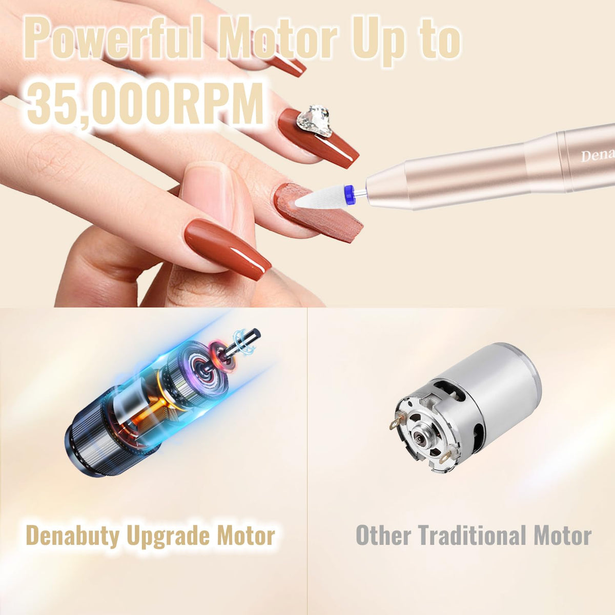 Denabuty nail drill golden finish enhances any professional kit