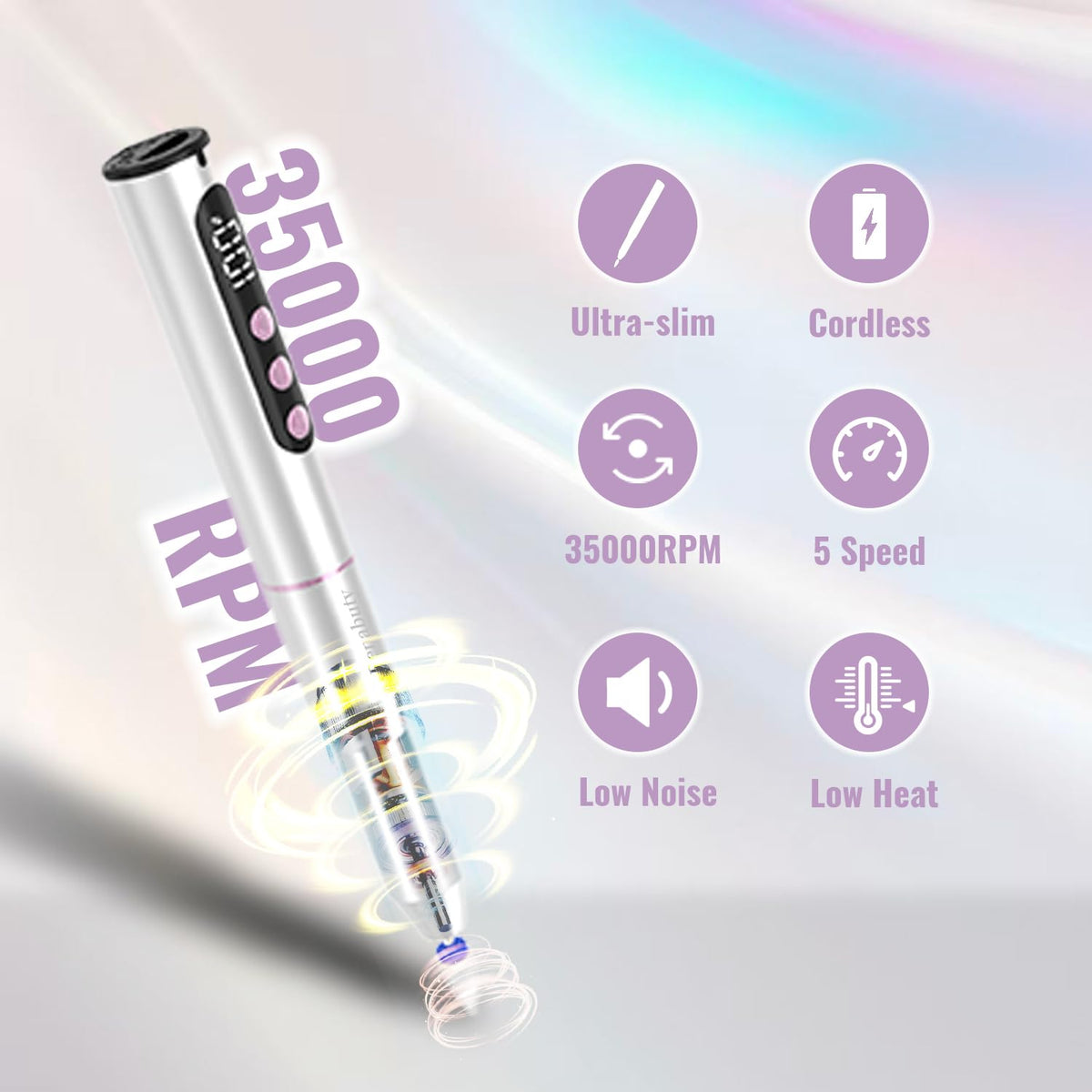 Denabuty nail drill with LCD display showing speed and status clearly.