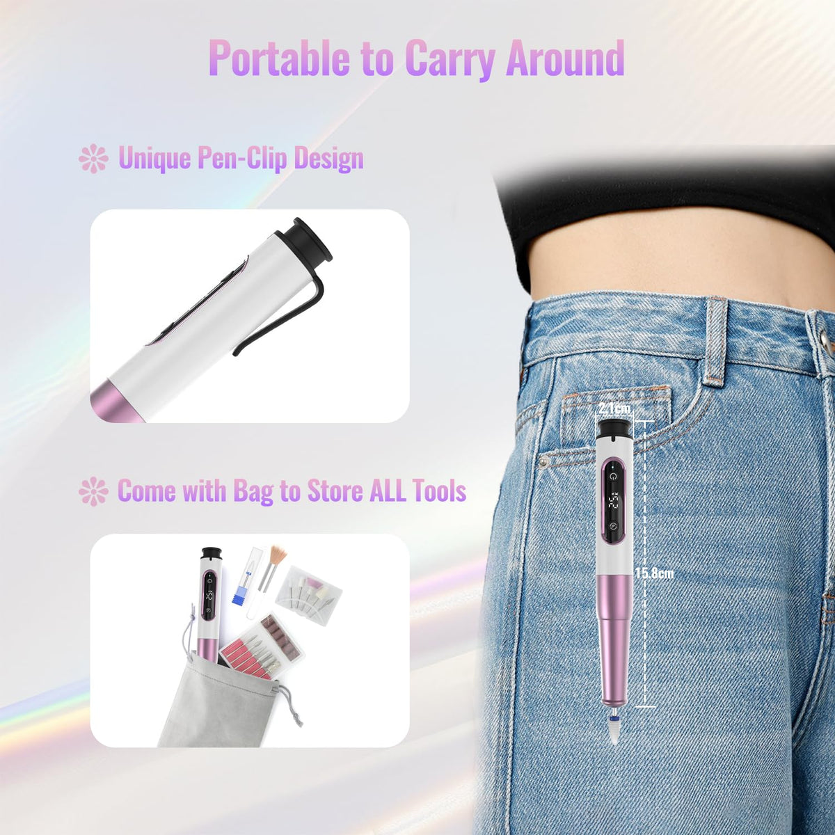 Denabuty twelve-in-one kit with bits and bands for versatile nail care