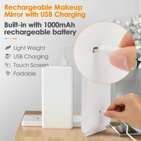 DenCert touch-screen makeup mirror with brightness memory for easy use
