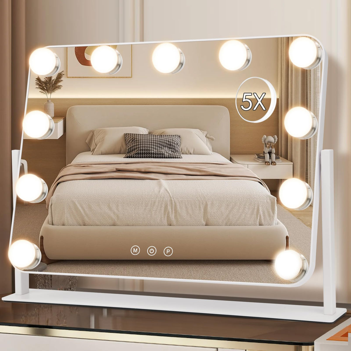 DenCert 360° vanity mirror with 11 LED bulbs for even lighting and makeup accuracy