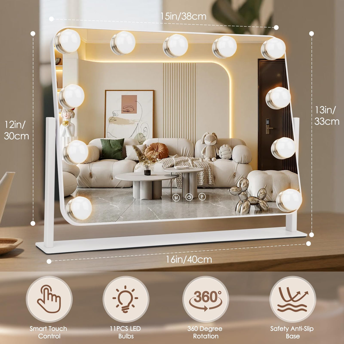 Three lighting modes on DenCert mirror simulate cool natural and warm light