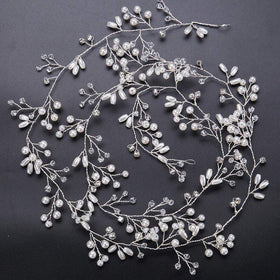 Denifery makeup hair vine closeup pearls showcasing fine craftsmanship and shimmer.