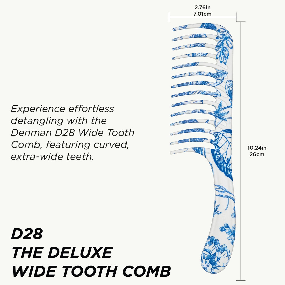 Denman D28 wide-tooth detangler used on wet hair for smooth detangling.