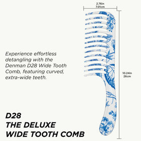 Denman D28 wide-tooth detangler used on wet hair for smooth detangling.