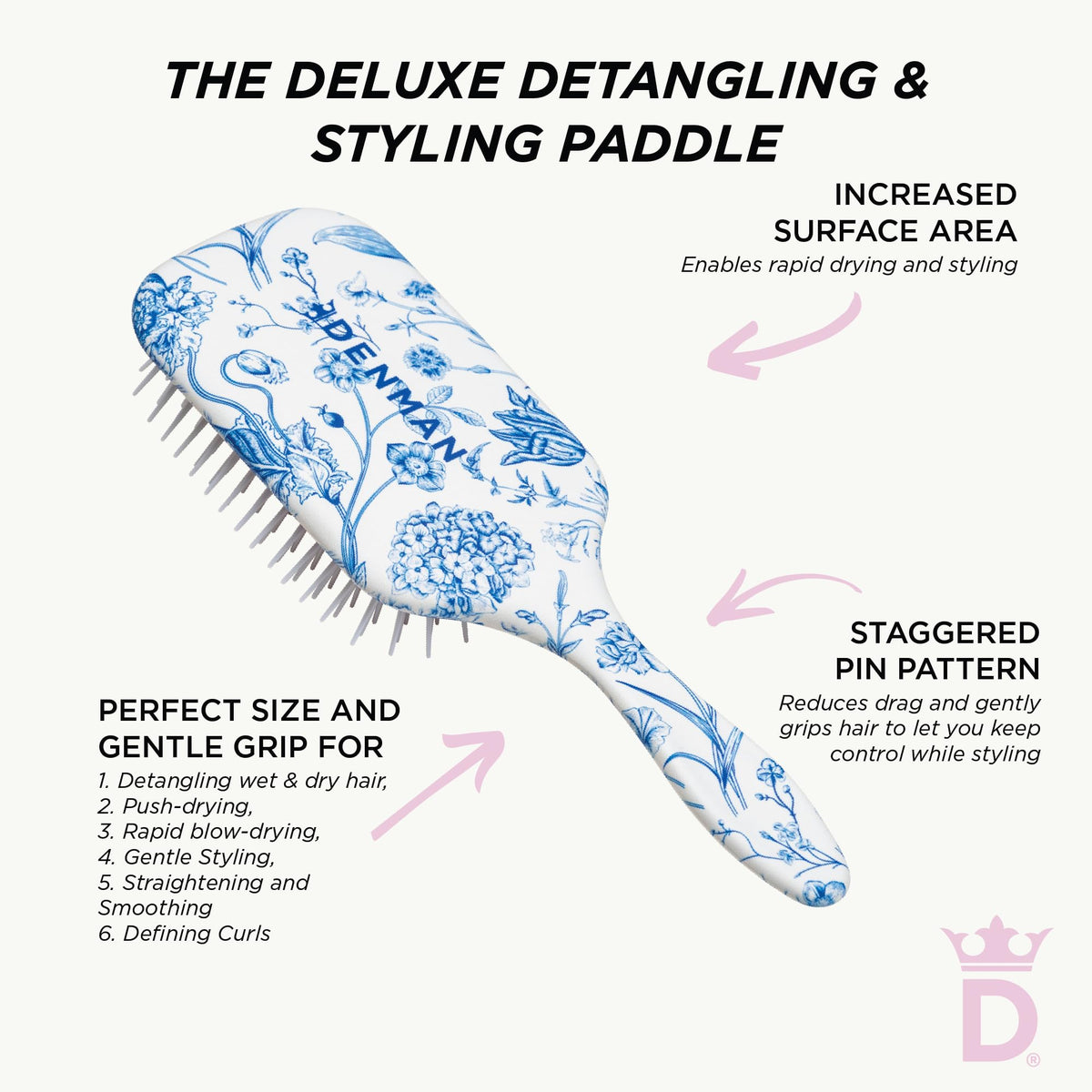 Denman D38 aids defining curls for textured, curly, and thick hair types.