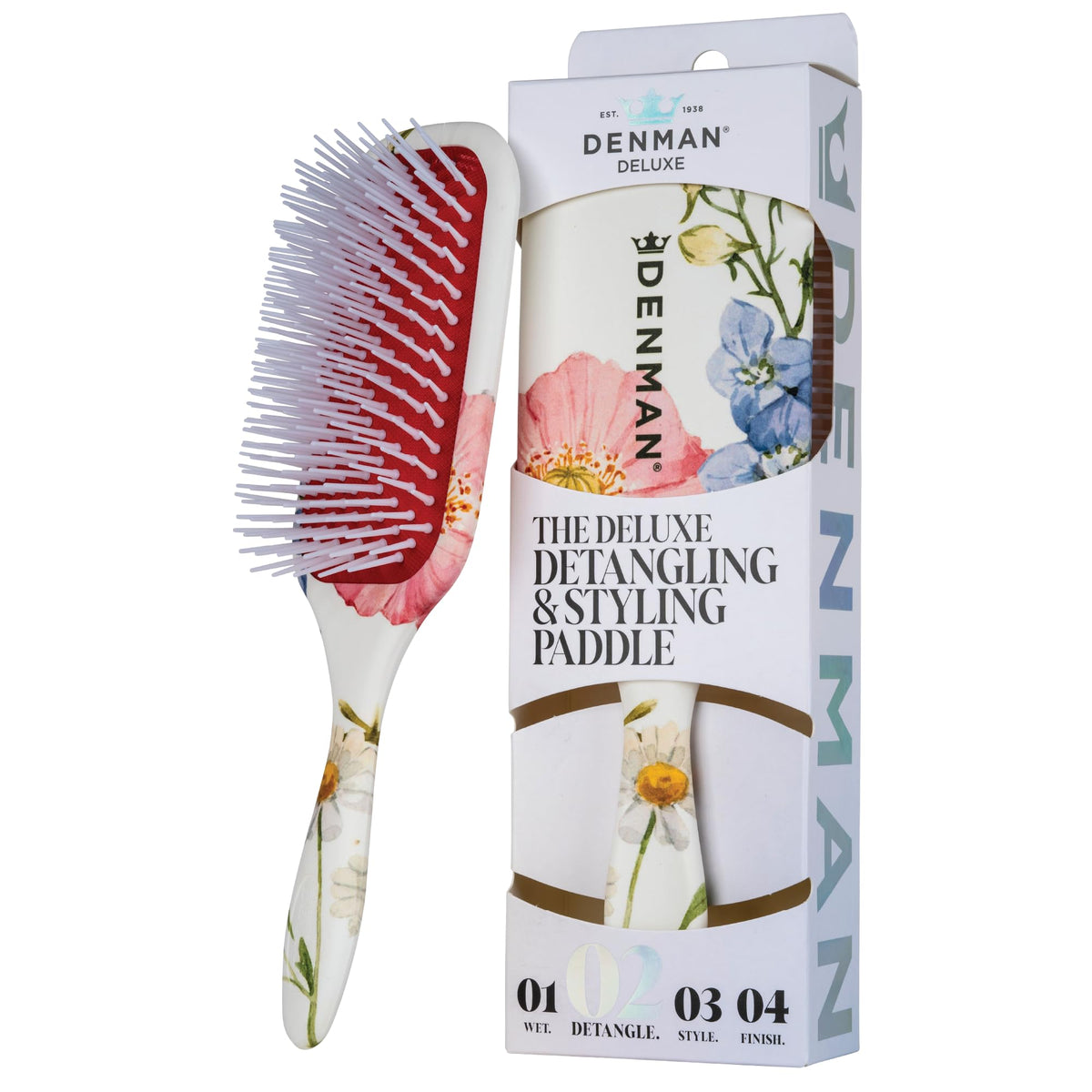 Denman D38 detangling paddle brush glides through knots on wet or dry hair for a smoother finish