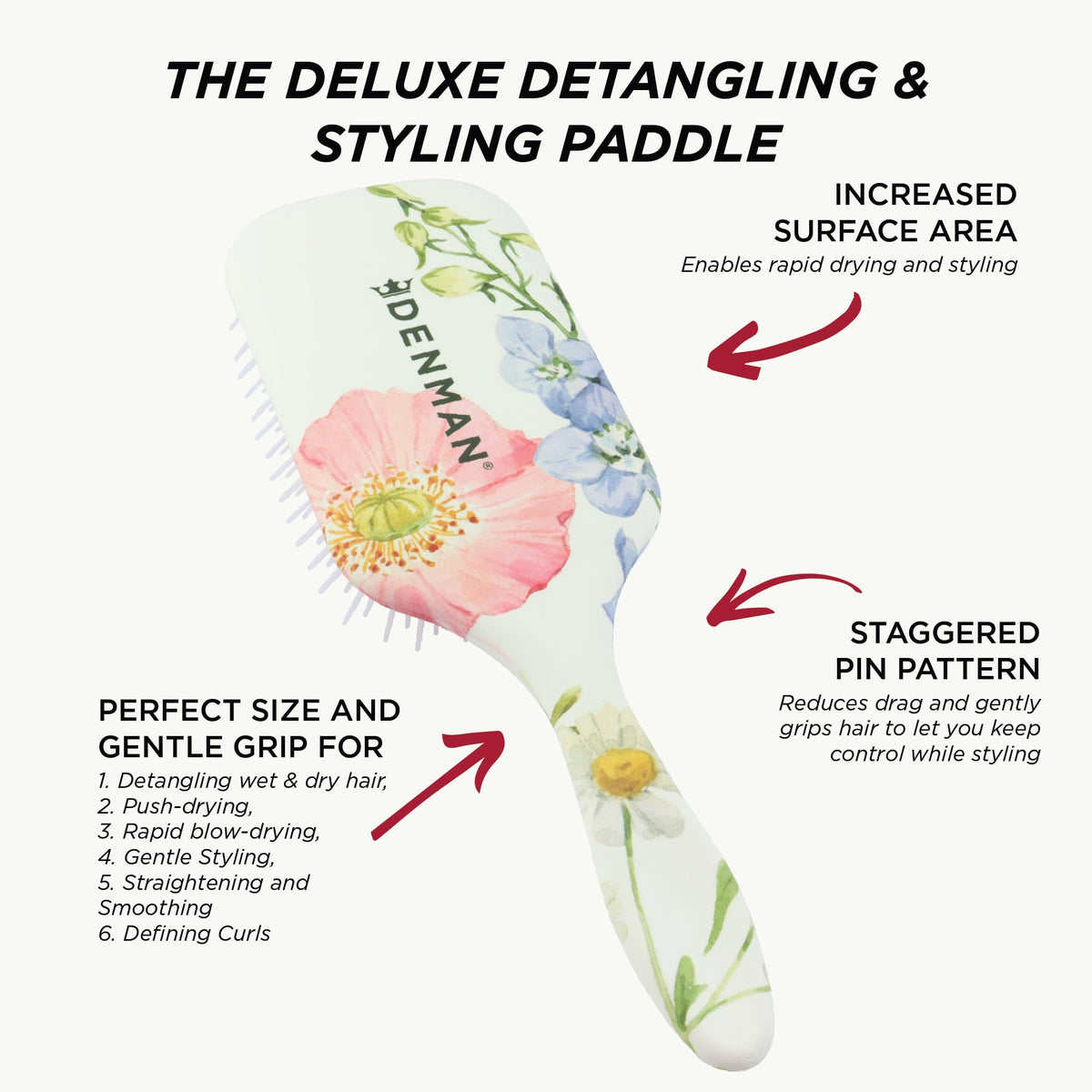 Denman D38 usable on wet and dry hair for versatile detangling