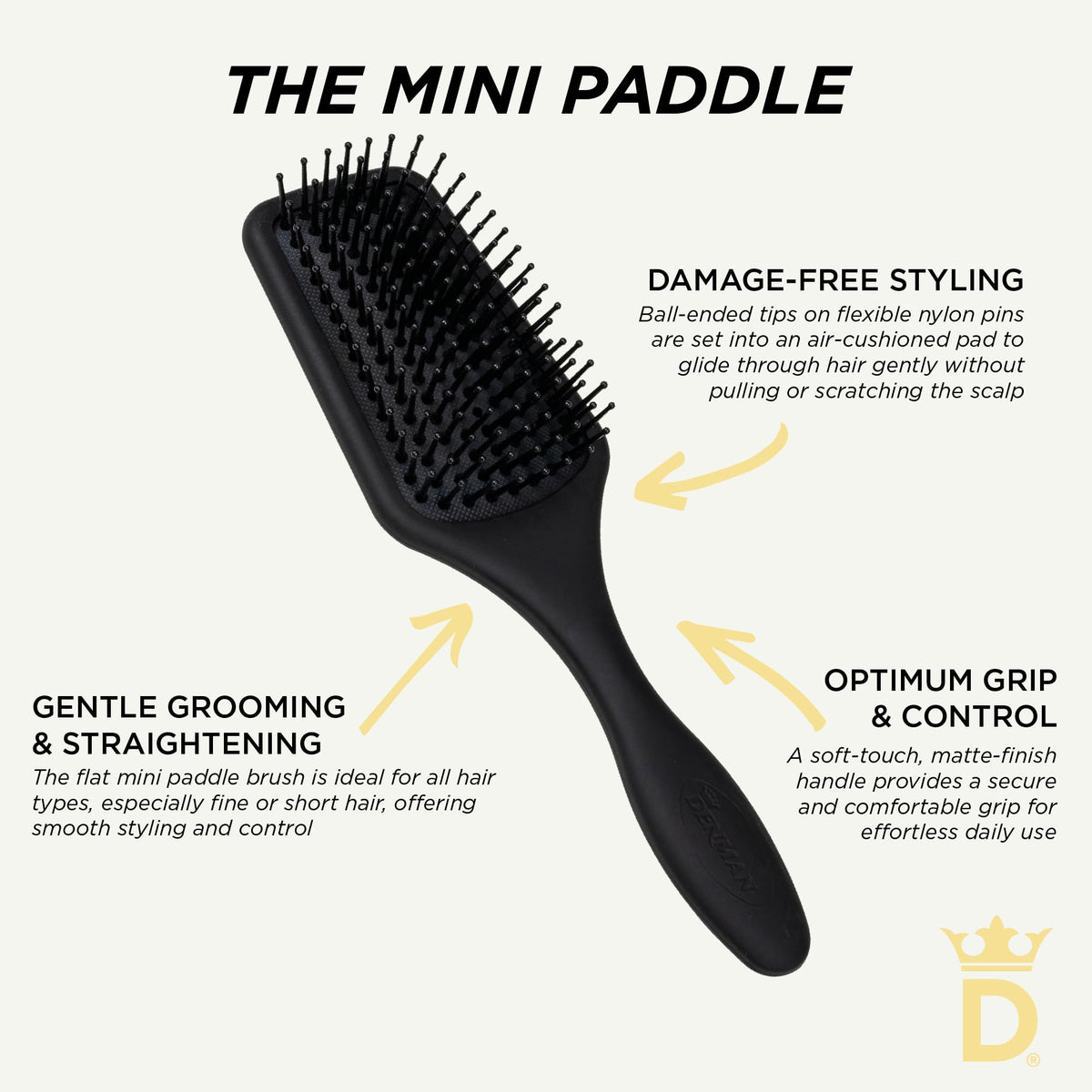 Denman D84 compact size fits in handbags for on-the-go styling.