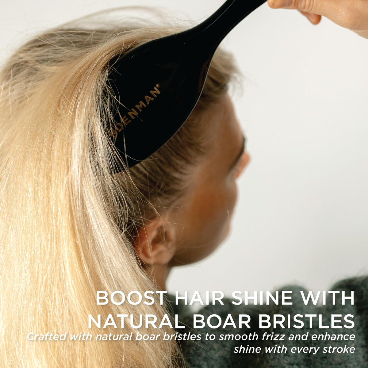 Denman grooming brush medium air cushion pad glides through hair gently for detangling.