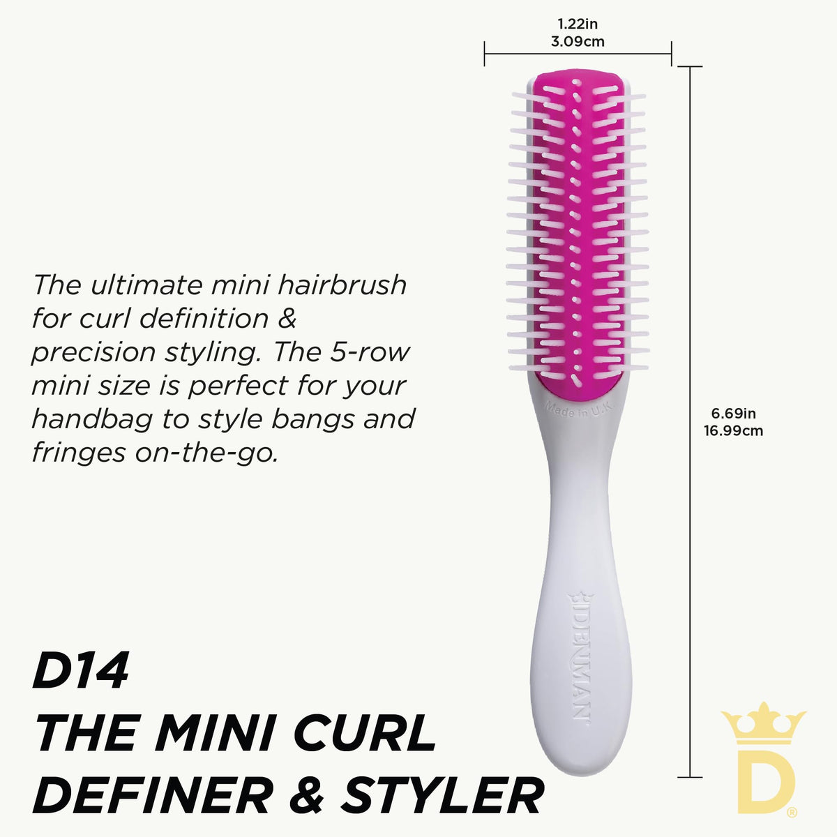 Denman Mini Curl & Blow-Dry Brush smooths frizz for a sleek finish