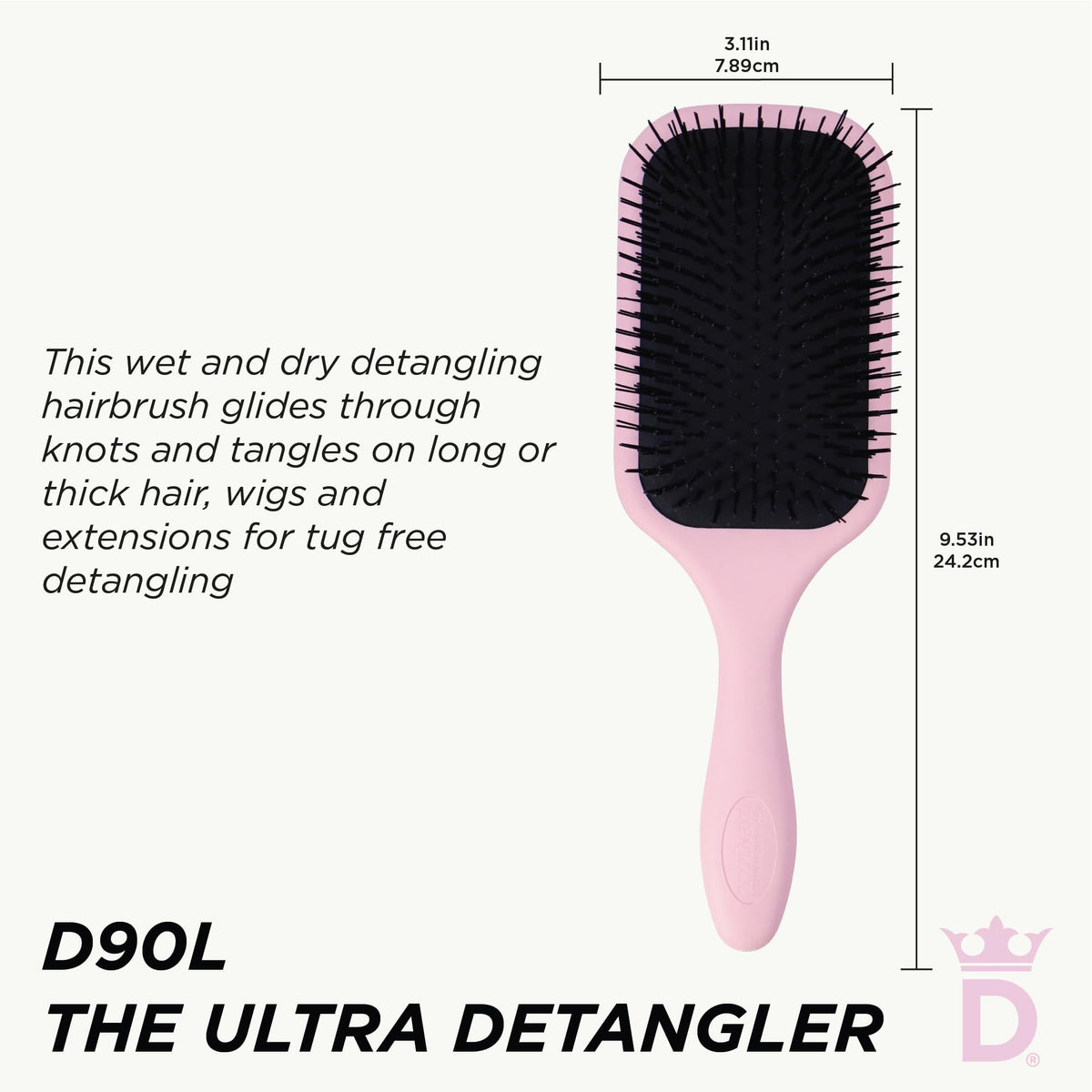 Denman Ultimate Detangling Brush in Pink Crush handles long hair gently