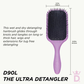 Denman Tangle Tamer Ultra bristle closeup showing soft nylon pins for gentle detangling