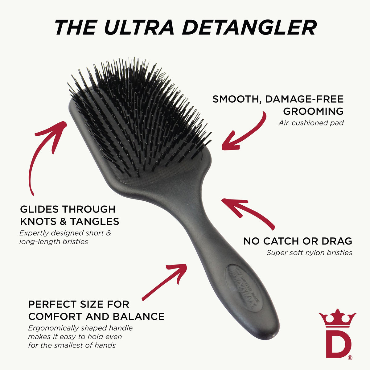 Denman Tangle Tamer Ultra ergonomic handle for comfortable styling