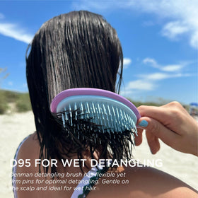 Denman Wet Detangler showing flexible pins for knot-free detangling